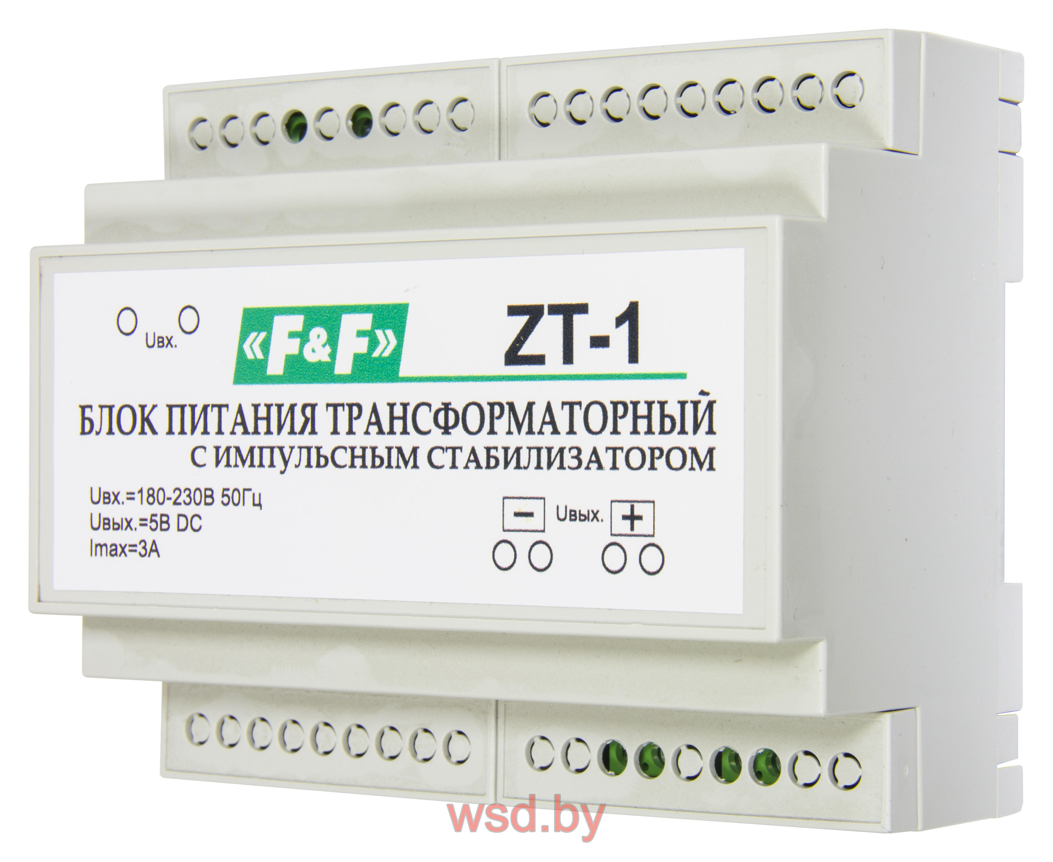 ZT-1 Блок питания трансформаторный, с импульсным стабилизатором, вых. параметры: 5В/3A, 6 модулей, монтаж на DIN-рейке  180-264В АС 3А IP20