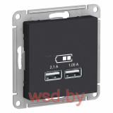 USB Розетка, 5В/2100мА, 2х5В/1050мА, механизм, АНТРАЦИТ (MS) GLOSSA