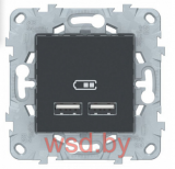 UNICA NEW Розетка USB, 2-местная, 5 В / 2100 мА, АНТРАЦИТ Schneider Electric