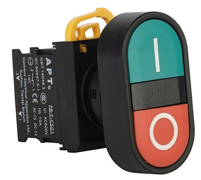 Кнопка двойная APT PB3E, красный/зеленый,  1NO+1NC, 6A 230VAC/24VDC, без подсветки, 22mm, IP65 Кнопка двойная APT PB3E, красный/зеленый,  1NO+1NC, 6A 230VAC/24VDC, без подсветки, 22mm, IP65