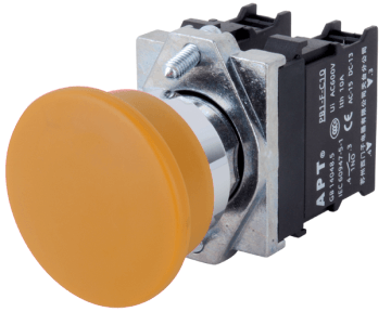 Кнопка грибовидная APT 40mm PB3E, желтая, с фиксацией, без подсветки, 1NO, 6A 230VAC/24VDC, 22mm, IP65 Кнопка грибовидная APT 40mm PB3E, желтая, с фиксацией, без подсветки, 1NO, 6A 230VAC/24VDC, 22mm, IP65