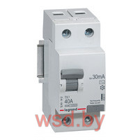 УЗО Legrand TX3, электромеханическое, 2P, 40A, 10kA, 30mA, тип AC, 2M