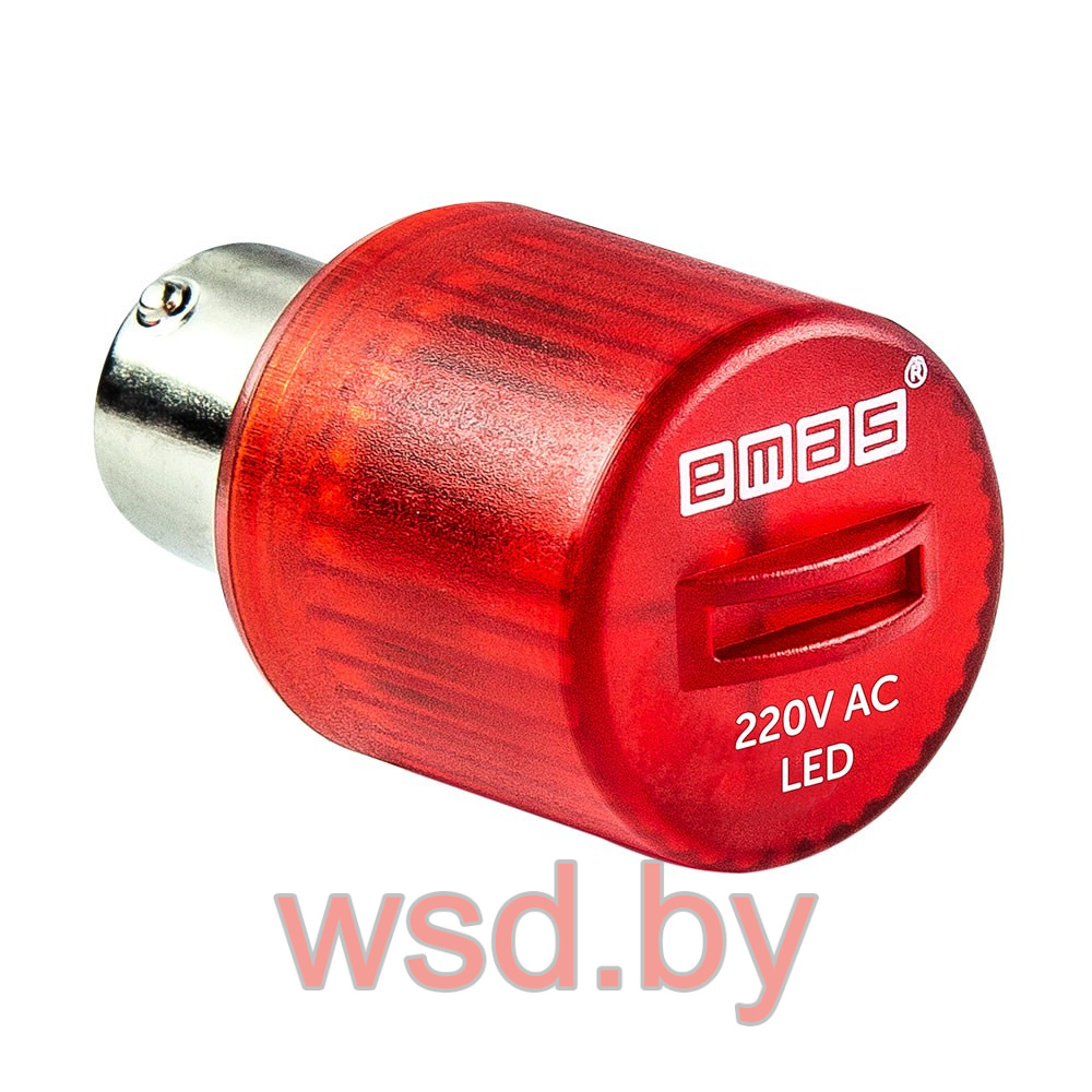Индикатор светодиодный BA15S, красный, постоянный свет, 220VAC