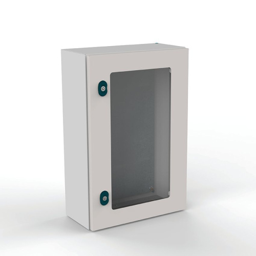 Щит моноблочный ETA 600x400x200мм (ВхШхГ) навесной с монтажной панелью, 1 прозрачная дверь, 1 замок, 1 пластина кабельного ввода, RAL7035, IP66