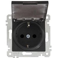 Розетка Mutlusan Rita 2P+E, с крышкой, черный мат
