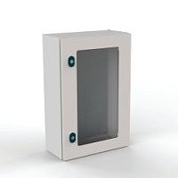 Щит моноблочный ETA 600x600x200мм (ВхШхГ) навесной с монтажной панелью, 1 прозрачная дверь, 2 замка, 1 пластина кабельного ввода, RAL7035, IP66