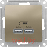 USB Розетка A+A, 5В/2,1 А, 2х5В/1,05 А, механизм, Шампань AtlasDesign Schneider Electric