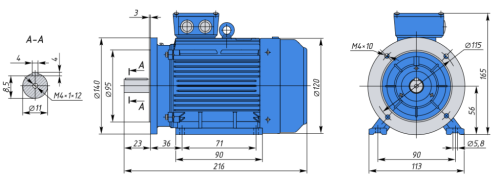 АИР56В2 0,25кВт 3000об/мин Электродвигатель IM 2081 (комбинированный) фото 2