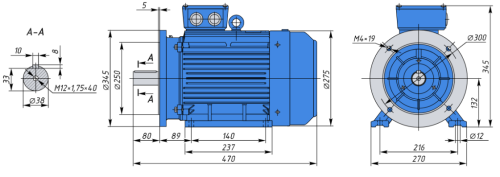 АИР132S8  4кВт 750об/мин Электродвигатель IM 2081 (комбинированный) фото 2