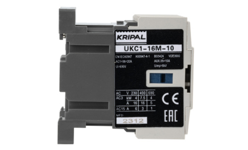 Мини-контактор UKC1-16M-10-230AC, 3P, 16A(AC-3), 20A(AC-1), 7.5kW(400VAC), Uк=230VAC, 1NO фото 2