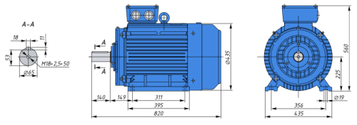 А225M6  37кВт 1000об/мин Электродвигатель IM 1081 (лапы) фото 2