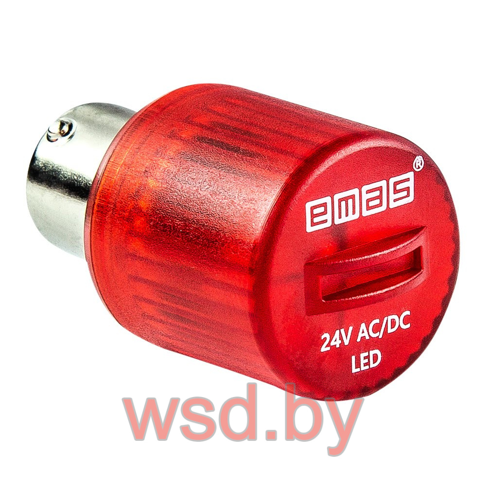 Индикатор светодиодный BA15S, красный, постоянный свет, 24VAC/DC