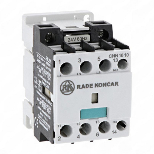 Контактор Rade Koncar CNN 18 10 220/230V 50Hz, 3P, 18A/(30A по AC-1), 7.5kW(400VAC), 220/230VAC, 1NO Контактор Rade Koncar CNN 18 10 220/230V 50Hz, 3P, 18A/(30A по AC-1), 7.5kW(400VAC), 220/230VAC, 1NO