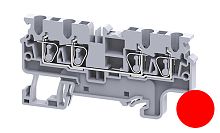 Клемма проходная Connectwell CX2.5/4R /5x74,7mm, пружинная, 4 присоед., 2,5(max 4)mm2, 24A, 1000V, красная