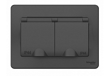 BLANCA Скрытой Установки IP44 Розетка двойная с заземлениемсо шторк.,с крышками,16А,250В, АНТРАЦИТ (Schneider Electric) Systeme Electric