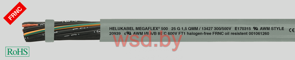 MEGAFLEX® 500 безгалогеновый, трудновоспламеняемый, маслостойкий, устойчивый к УФ-излучению, гибкий, с разметкой метража 16G4