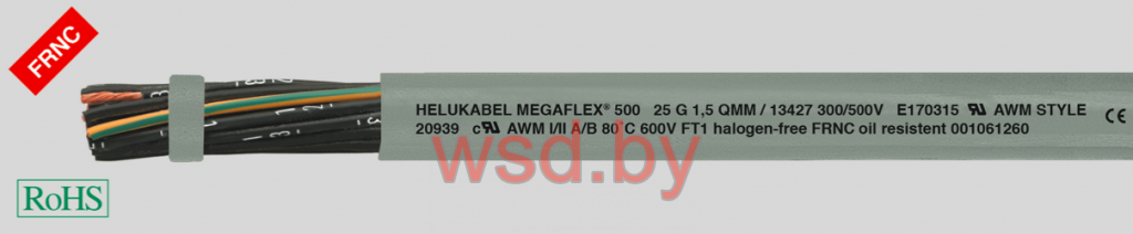 MEGAFLEX® 500 безгалогеновый, трудновоспламеняемый, маслостойкий, устойчивый к УФ-излучению, гибкий, с разметкой метража 12G0.75