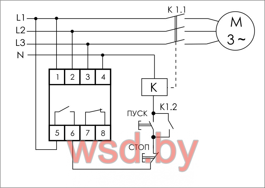 CKF-BR реле контроля фаз, регулируемые ассиметрия  и  время  отключения,2 модуля, монтаж на DIN-рейке 3х400/230+N 2х8А 1NO+1NC IP20. Фото N2