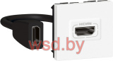 Mosaic - Розетка HDMI 1.4, тип А, 2М, шнур 15см. с соединителем (белый)