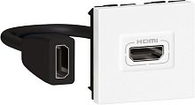 Legrand Mosaic - Розетка HDMI 1.4, тип А, 2М, шнур 15см. с соединителем (белый)