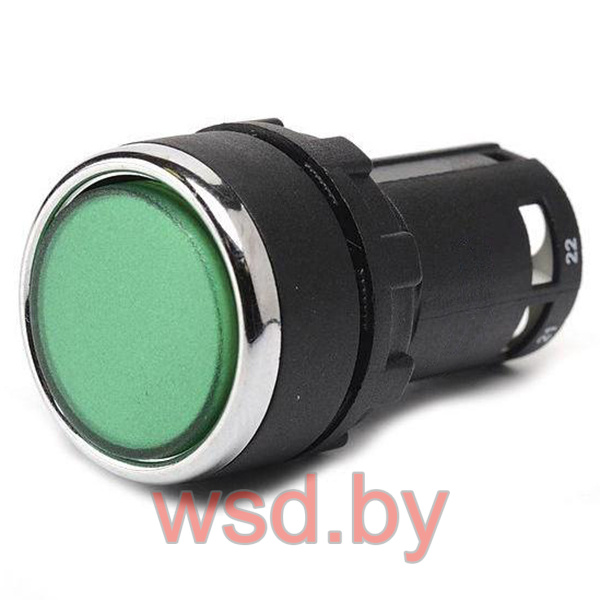 Кнопка MB, зеленая, без фиксации, плоская, 2NO, 3A 230V AC15, 22mm, IP50