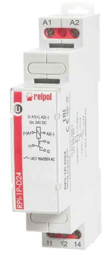 Реле Relpol RPI-1P-D24, 1CO, 16A(250VAC), 24VDC, LED, 1M