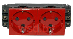 Mosaic - Розетка 2х2P+E немецкий стандарт красная с с механической блокировкой в кабель-канал