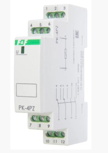 Реле электромагнитное PK-4PZ-12 (промежуточное), 12В АС/DC, 8А, 2 переключающих, 2 замыкающих, 1 модуль, монтаж на DIN-рейке Реле электромагнитное PK-4PZ-12 (промежуточное), 12В АС/DC, 8А, 2 переключающих, 2 замыкающих, 1 модуль, монтаж на DIN-рейке