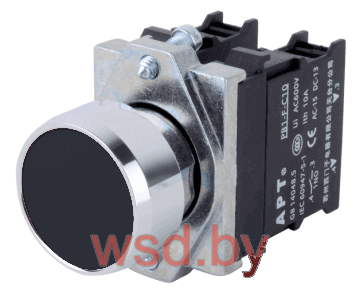 Кнопка плоская PB1S, черная, без фиксации, без подсветки, 1NO, 6A 230VAC/24VDC, 22mm, IP65