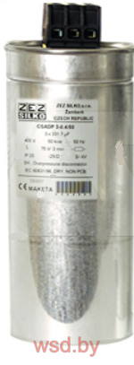 Конденсатор CSADG-0,4/1-HD, трехфазный, 1kVAr, 400VAC, MKP заполненный газом, клеммник S=16mm², с разрядными резисторами, тяжелый режим, IP20. Фото N2