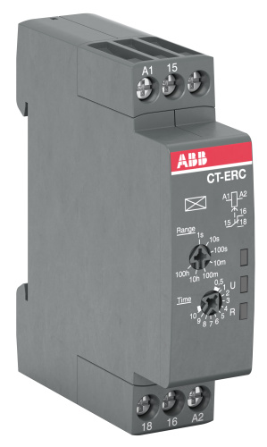 Реле времени ABB CT-ERC.12, 24...48VDC/24...240VAC 0.05s...100h/ON/OFF задержка на включение 1CO (3A-AC15) LED 17.5mm