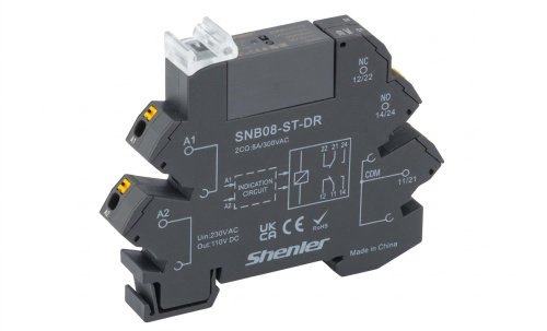 Реле интерфейсное Shenler R2G2CH110 с колодкой SNB08-ST-DR, push-in, 2CO, 8A(250VAC/30VDC), 230VAC, RC фильтр, LED, W=12.95mm