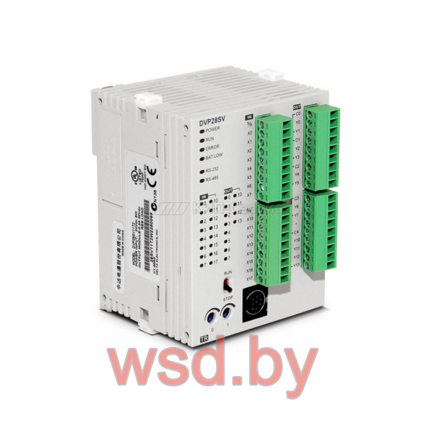 Программируемый логический контроллер DVP28SV11R2, 16DI, 12RO, 24VDC, 30K шагов, RS232, RS485