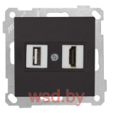 Розетка HDMI + USB Type A, для передачи данных, черный мат