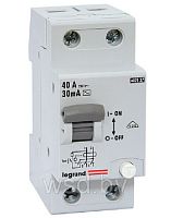 УЗО Legrand RX3, электромеханическое, 2P, 40A, 10kA, 30mA, тип AC, 2M