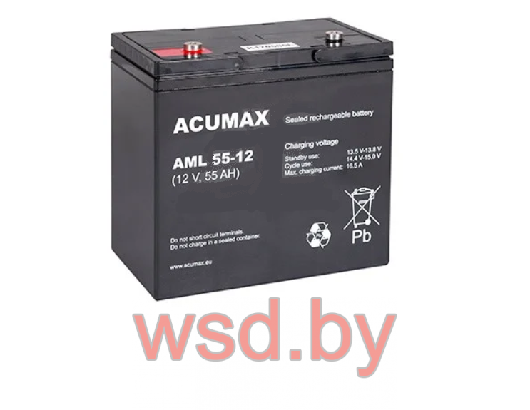 Батарея аккумуляторная Acumax AML55-12, 12V/55Ah, 200(203)x229x138 HxLxW, 17.3kg, 10-12лет