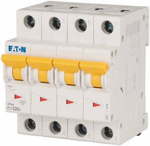 Автоматический выключатель EATON PL7-C25/4, 4P, 25A, C, 10kA, 4M