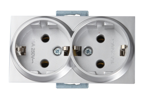 Розетка Mutlusan Rita двойная 2x2P+E, (в комплекте с рамкой), нерж. сталь