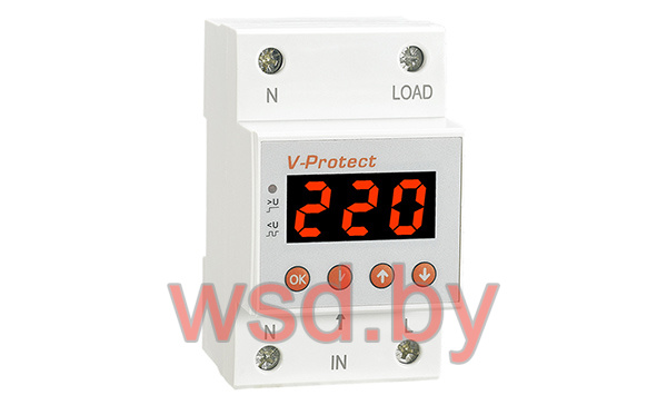 Реле контроля напряжения RM-MV/40, 1NO+N, 40A, 220VAC, Umin(120_210V)/Umax(220_300V), 0.1_0.5s/5_600s, LED-дисплей, 3M 
