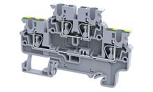 Клемма двухъярусная Connectwell CXDLG2.5 /5x72,7mm, пружинная, 4 присоед., L/PE, 2,5(max 4)mm2, 24A, 1000V, серая