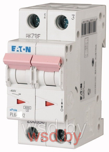 Автоматический выключатель EATON PL6-C2/2, 2P, 2A, C, 6kA, 2M