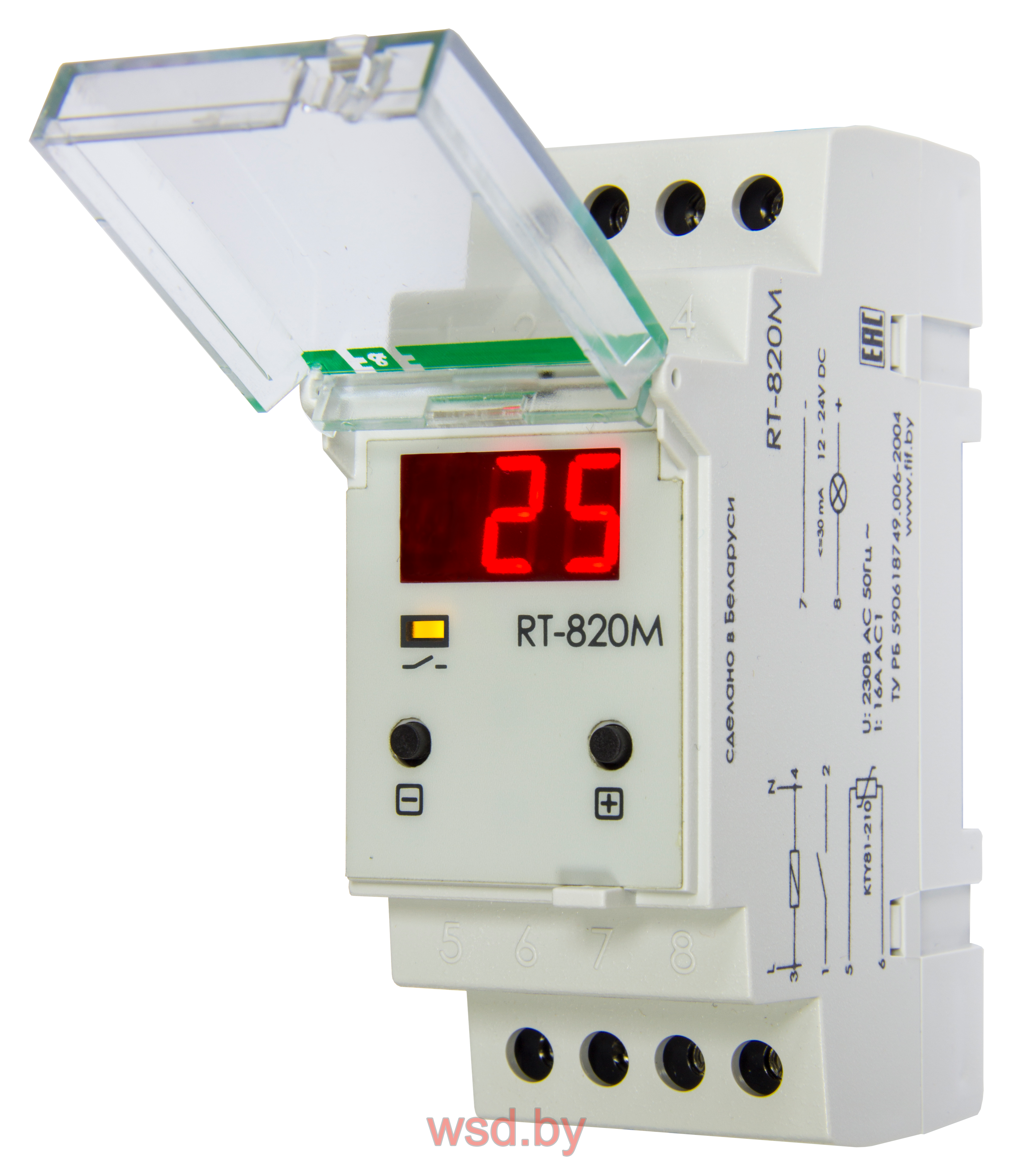 RT-820M Регулятор температуры цифровой диапазон температур -20 до +130°С,, многофункциональный, цифровая индикация, выносной датчик с термоустойчивым проводом в комплекте, 2 модуля, монтаж на DIN-рейке 230В AC 16А  1NO IP20