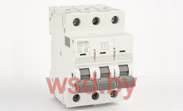 Автоматический выключатель GEYA GYM9-3P-63C, 3P, 63A, хар-ка C, 6kA, 3M