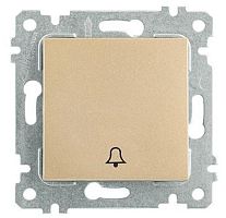 Выключатель Mutlusan Rita кнопочный, символ - звонок, пруж. зажимы, золото доре
