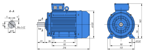 АИР56А4 0,12кВт 1500об/мин Электродвигатель IM 1081 (лапы) фото 2