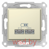 USB Розетка, 5В/2100мА, 2х5В/1050мА, механизм, БЕЖЕВЫЙ GLOSSA