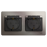 Розетка двойная с заземлением, со шторками, в сборе, IP44, ПЛАТИНА GLOSSA (Schneider Electric) Systeme Electric