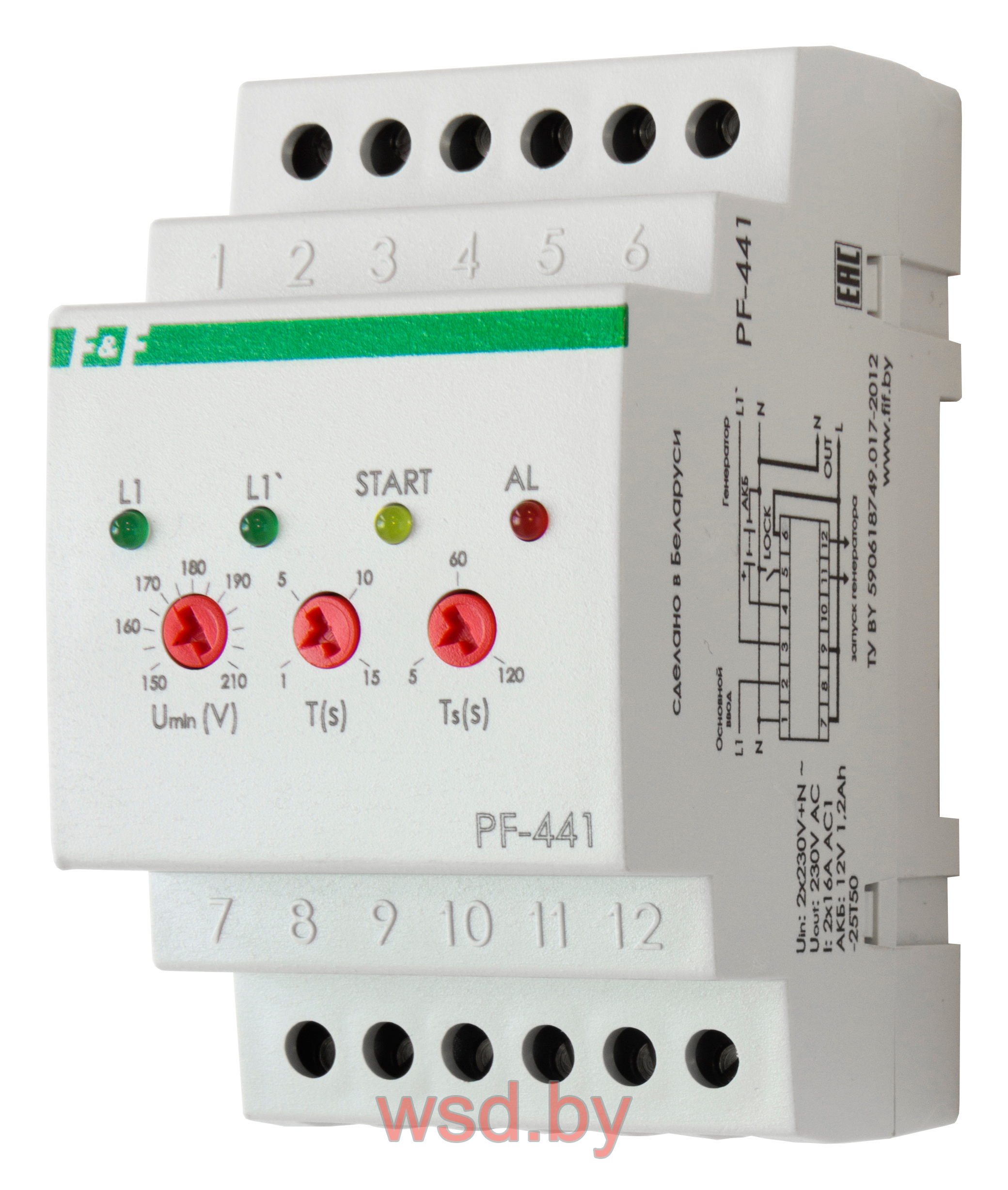 PF-441 Переключатель фаз автоматический для работы с однофазными  генераторами, порог переключения: нижний 150-210 В, верхний 270 В, 16 А  купить в Минске недорого с доставкой по РБ