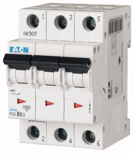 Авт. выключатель EATON PL6-D4/3, 3P, 4A, хар-ка D, 6kA, 3M