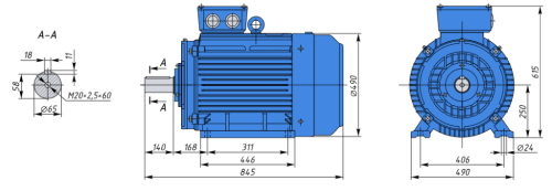 A250S2 75кВт 3000об/мин Электродвигатель IM 1081 (лапы) фото 2